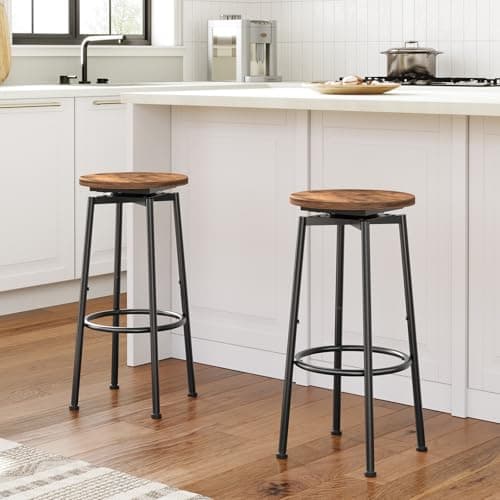 Rustic Brown & Black Swivel Bar Stools, BF24BY01, HOOBRO Kitchen Chairs