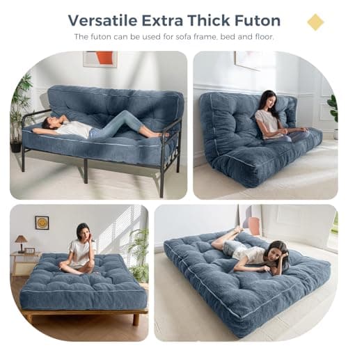 MAXYOYO Full Size Ultra Thick Boucle Futon Mattress for Adults, Dusty Blue