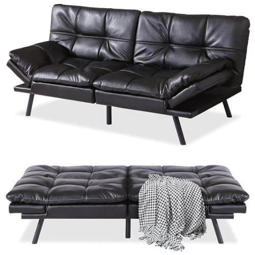 Convertible Futon Sofa Bed with Memory Foam, Adjustable Full Size Recliner, Dark Grey, for Living Room or Office