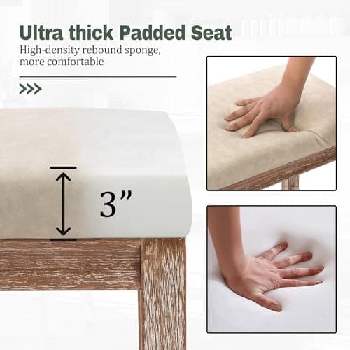 Modern Khaki Faux Leather Bar Stool Set, Counter Height 3 Pack Wood Legs