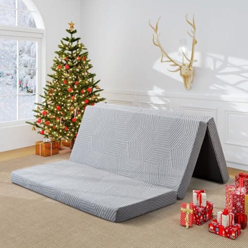 MUUEGM 4 Inch Tri-Fold Memory Foam Mattress with Washable Cover, Single Size