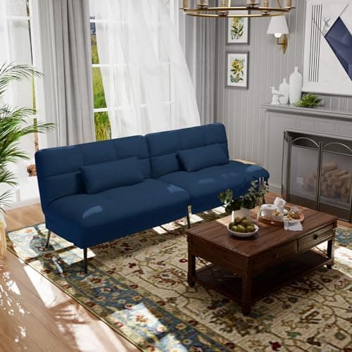 COMHOMA Blue 68" Fabric Adjustable Futon Sofa Bed