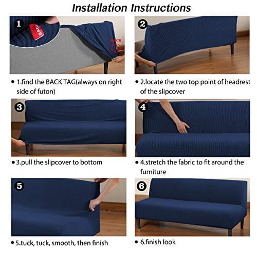 Navy Armless Sofa Slipcover with Elastic Bottom - Thick Soft Fabric - Furniture Protector