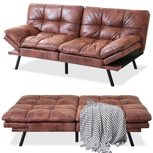 Convertible Futon Sofa Bed with Memory Foam, Adjustable Full Size Recliner, Dark Grey, for Living Room or Office
