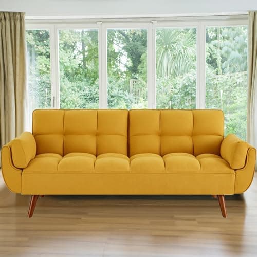 Fangflower Velvet Futon Sofa Bed with Adjustable Backrest