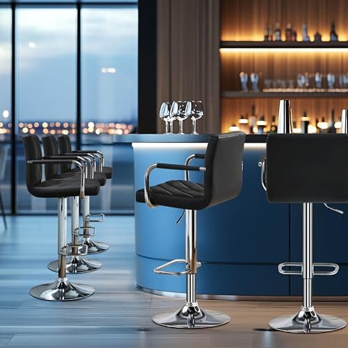 Yaheetech Adjustable Bar Stool Set of 2, Black with Backrest for Kitchen and Living Room