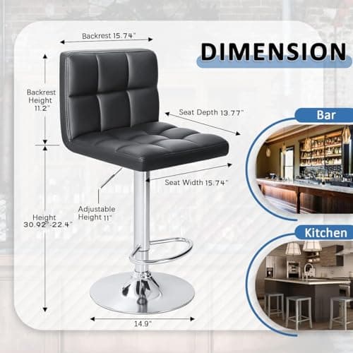 Homall Modern PU Leather Kitchen Bar Stools, Black (Set of 2)