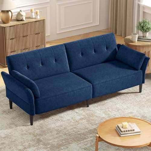 89" Velvet Fabric Comfy Futon Couch Bed with Adjustable Backrest & Armrests for Living Room Sleepers
