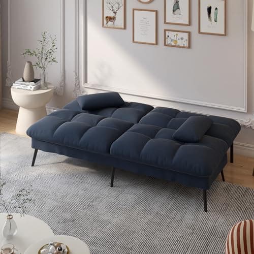 COMHOMA Blue 68" Fabric Adjustable Futon Sofa Bed