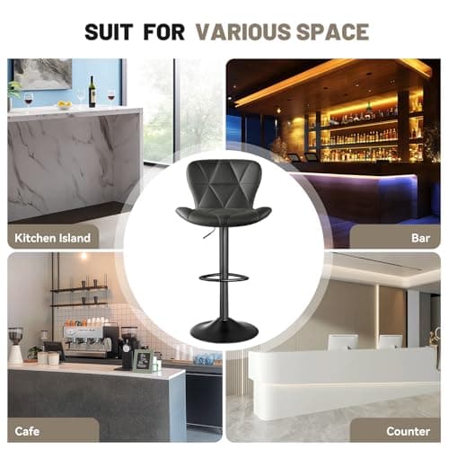 Modern Black Adjustable Bar Stools Set of 2, Counter Height with Footrest