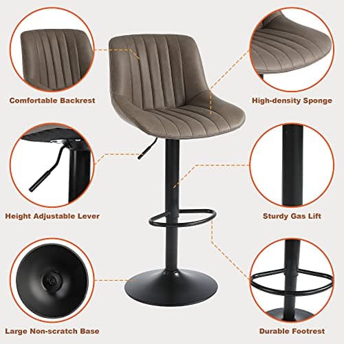 2 Pack Swivel Bar Stools Brown Faux PU Leather Counter Height Chairs