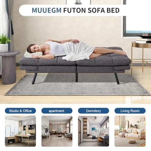 71 Futon Sofa Bed with Memory Foam and Adjustable Backrest, Dark Grey Sofa for Studios, Apartments, Dormitories, Offices, and Game Rooms