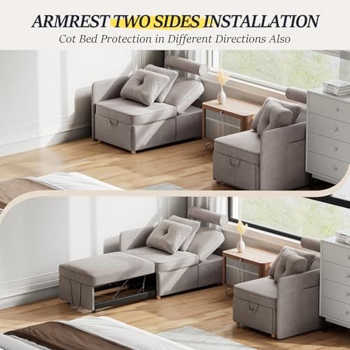4-in-1 Convertible Couch: Linen Fabric Sleeper Sofa Bed with 2 Pillows & 5 Angle Adjustments