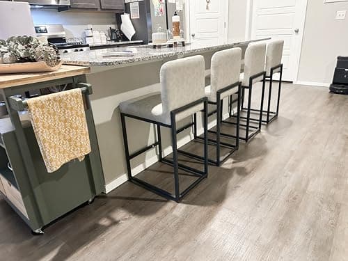 ALPHA HOME Light Gray 24" Counter Height Bar Stool Set of 3 Pu Leather Backrest Footrest Steel Frame