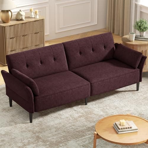 89" Velvet Fabric Comfy Futon Couch Bed with Adjustable Backrest & Armrests for Living Room Sleepers