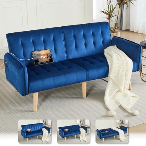 TYBOATLE Dark Grey Convertible Futon Sofa Bed with USB, Loveseat for Living Room & Bedroom