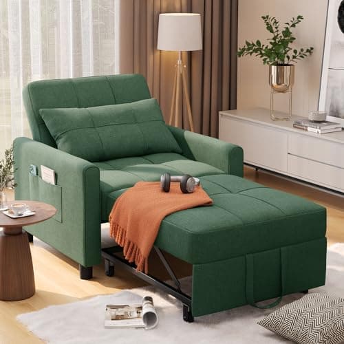 3-in-1 Convertible Futon Sofa Bed with Adjustable Backrest, Dark Grey Linen Fabric