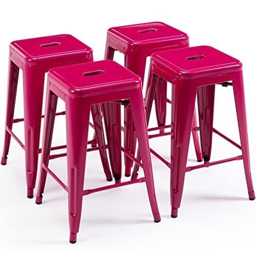 Vogue Furniture Black Metal Bar Stools - 24" Square Seat Indoor-Outdoor Set