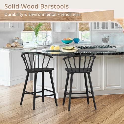 LUE BONA Black Farmhouse Bar Stools, Modern Counter Height, Set of 2