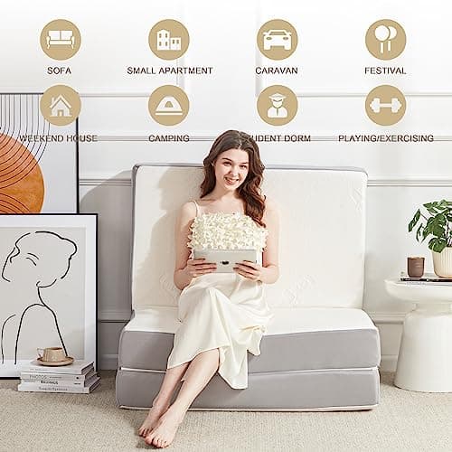 6 Inch Memory Foam Tri-fold Mattress for Camping and Travel, Twin