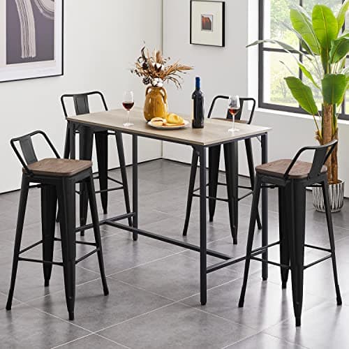 Yaheetech 30" Metal Bar Stool Set of 4 Outdoor Indoor Industrial Bar Stools Matte Black