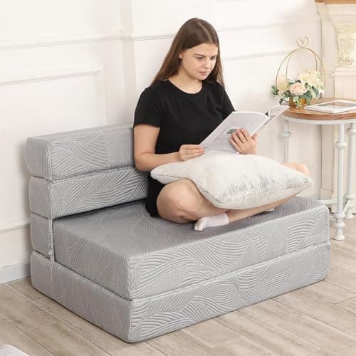 Grey High-Density Memory Foam Tri-Fold Sofa Mattress & Bed