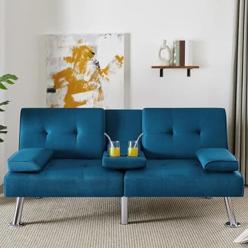Yaheetech Convertible Sofa Bed Aqua Blue, 772lb Capacity, 3 Angles Recliner