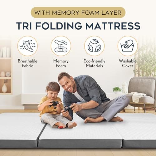 Memory Foam Foldable Mattress - 4 Inch Queen Size with Washable Cover