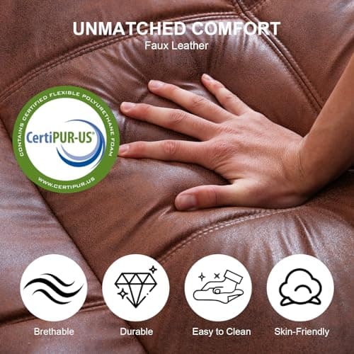 MUUEGM Brown Faux Leather Recliner Sofa Bed for Small Spaces
