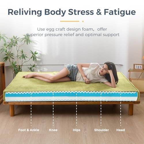 MAXYOYO 6" Full Size Memory Foam Futon Mattress, Green Reversible Sofa Bed