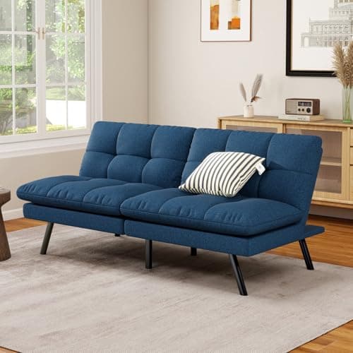 MUUEGM Adjustable Backrest Folding Futon Couch, Memory Foam Black Sofa Bed