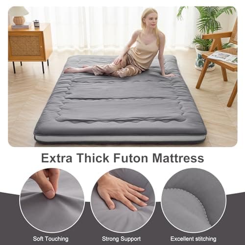 4" Foldable Japanese Shiki Futon Mattress, Grey, 39 x 80 for Camping