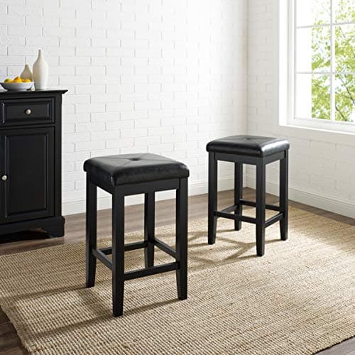 Crosley Black Upholstered Square Bar Stools, Set of 2, 24-inch Height