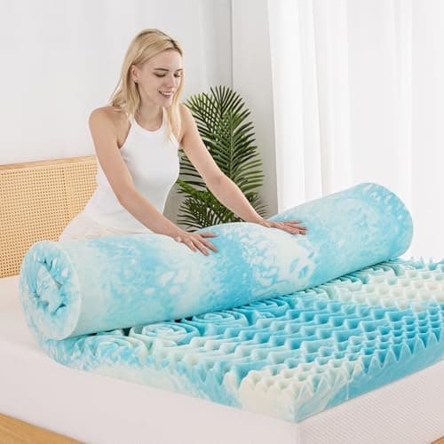 2-inch Gel Cooling Memory Foam Mattress Topper, CertiPUR-US Certified, 5-Zone Pressure Relief, Queen Size, Blue