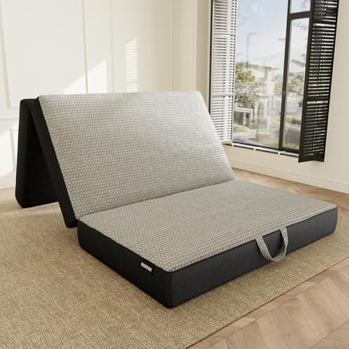 Portable Memory Foam Trifold Mattress - Twin, 6" Thick, Foldable & Washable 75"x38"x6"