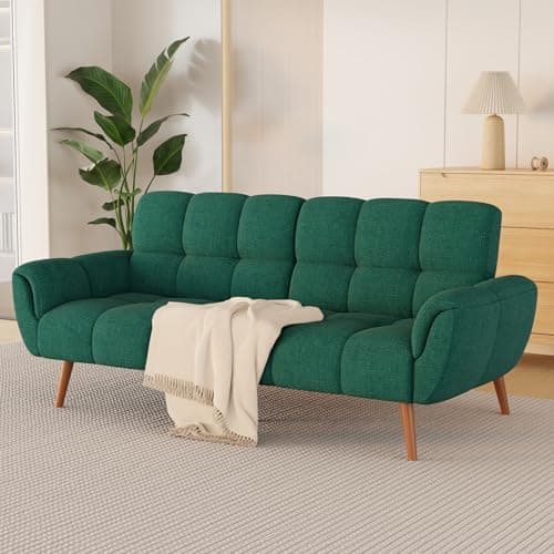 Modern Linen Futon Sofa Bed with Adjustable Backrest, Gray