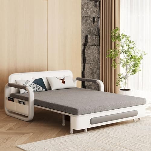 Gray/White Versatile Pull-Out Sofa Bed for Living Room and Small Spaces