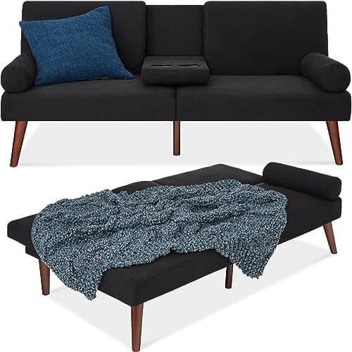 Best Choice Products Black Mid-Century Modern Upholstered Futon Convertible Sofa Bed
