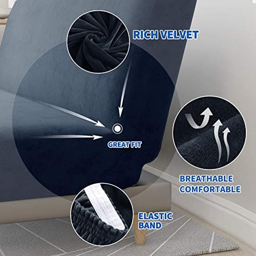 MAXIJIN Velvet Stretch Futon Mattress Cover, Full Size, Thick Soft Slipcover with Elastic Bottom (Navy Blue)
