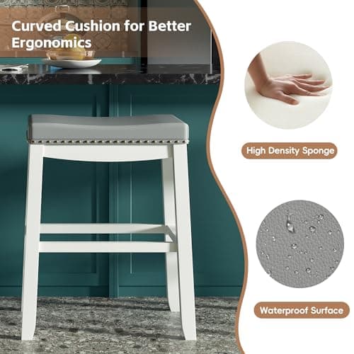 MU Counter Height Barstools, Set of 2 - White Saddle Bar Stools