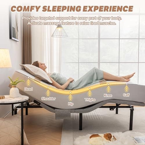 Adjustable Queen Bed Frame with Massage and Zero Gravity - Wireless Remote, USB Ports, Underbed Lighting - Easy Assembly