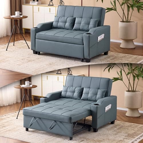 VINGLI Light Green Futon Loveseat with USB Ports & Cup Holders