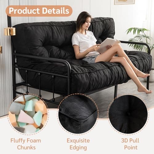 YOSHOOT Full Size 8 Inch Thick Futon Mattress, Black, 54"x75", Medium Firm