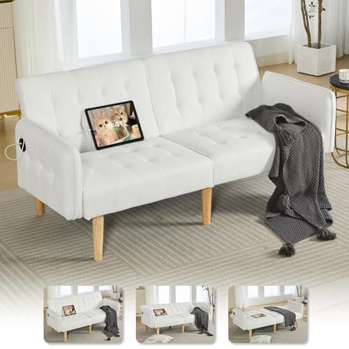 TYBOATLE Dark Grey Convertible Futon Sofa Bed with USB, Loveseat for Living Room & Bedroom