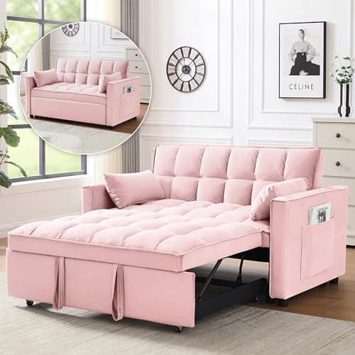 3-in-1 Grey Convertible Sleeper Sofa Bed with Side Pocket & Adjustable Backrest