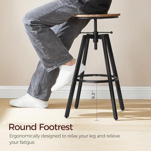 Industrial Height Adjustable Bar Stools, Set of 2, Rustic Brown BAHR0701