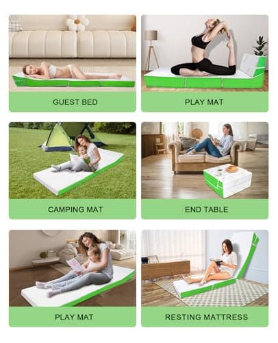 Portable 4 Inch Memory Foam Tri-Fold Mattress with Pillow for Adults & Kids