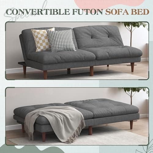 Furmax Dark Grey Adjustable Back Futon Sofa Bed for Small Spaces