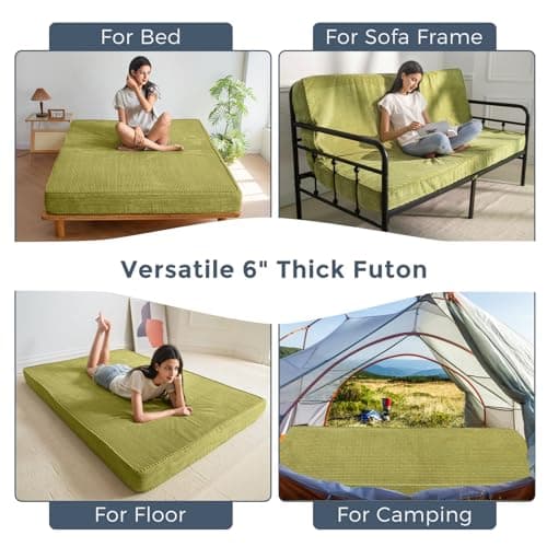 MAXYOYO 6" Full Size Memory Foam Futon Mattress, Green Reversible Sofa Bed