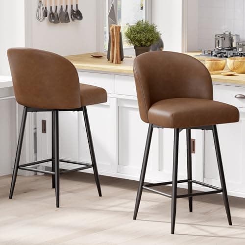 26" High Back Swivel Bar Stools, Set of 2, Yellow Brown, Kitchen Island, Dining Room